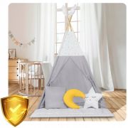 Cort de joaca pentru copii cu salteluta si 3 pernite nukido 116 x 116 x 165 cm - gri edeedi740601
