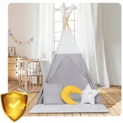 Cort de joaca pentru copii cu salteluta si 3 pernite nukido 116 x 116 x 165 cm - gri edeedi740601
