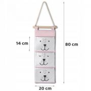 Organizator textil de perete cu 3 compartimente nukido nk-403 - roz edeedi740321