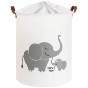 Cos Pliabil Pentru Jucarii, Rufe, Bumbac Canvas, Impermeabil, SIPO, 35x42 cm, Bumbac, 43l,  Elefant EKDBT015