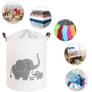 Cos Pliabil Pentru Jucarii, Rufe, Bumbac Canvas, Impermeabil, SIPO, 35x42 cm, Bumbac, 43l,  Elefant EKDBT015