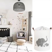 Cos Pliabil Pentru Jucarii, Rufe, Bumbac Canvas, Impermeabil, SIPO, 35x42 cm, Bumbac, 43l,  Elefant EKDBT015