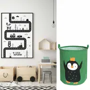 Cos Pliabil Pentru Jucarii, Rufe, Bumbac Canvas, Impermeabil, SIPO, 35x42 cm, Bumbac, 43l, Pinguin EKDBTC04