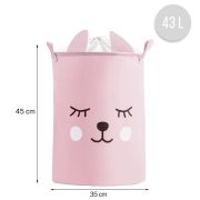 Cos Pliabil Pentru Jucarii, Rufe, Bumbac Canvas, Impermeabil, SIPO, 35x42 cm, Bumbac, 43l, Pink Bear EKDBT035
