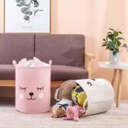 Cos Pliabil Pentru Jucarii, Rufe, Bumbac Canvas, Impermeabil, SIPO, 35x42 cm, Bumbac, 43l, Pink Bear EKDBT035