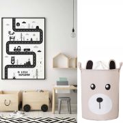 Cos Pliabil Pentru Jucarii, Rufe, Bumbac Canvas, Impermeabil, SIPO, 35x42 cm, Bumbac, 43l, Urs EKDBT036