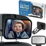 Oglinda auto supraveghere bebe, Sipo, Fixare tetiera, Suport anti-alunecare, 360 grade, 30x20 cm, Negru EKDSBS-SM30