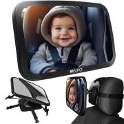Oglinda auto supraveghere bebe, Sipo, Fixare tetiera, Suport anti-alunecare, 360 grade, 30x20 cm, Negru EKDSBS-SM30