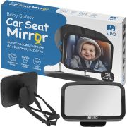 Oglinda auto supraveghere bebe, Sipo, Fixare tetiera, Suport anti-alunecare, 360 grade, 30x20 cm, Negru EKDSBS-SM30