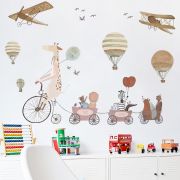 Sticker Decorativ Pentru Copii, Autoadeziv, Animale, girafa pe bicicleta si prietenii, 72x111 cm EKDWS63031