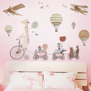 Sticker Decorativ Pentru Copii, Autoadeziv, Animale, girafa pe bicicleta si prietenii, 72x111 cm EKDWS63031