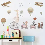 Sticker Decorativ Pentru Copii, Autoadeziv, Animale, girafa pe bicicleta si prietenii, 72x111 cm EKDWS63031