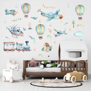 Sticker Decorativ Pentru Copii, Autoadeziv, Avioane si baloane, 90x90 cm EKDWS63024