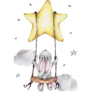 Sticker Decorativ Pentru Copii, Autoadeziv, Iepuras pe leagan, 70x49 cm EKDWS63025