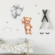 Sticker Decorativ Pentru Copii, Autoadeziv, Ursulet cu baloane, 50x67 cm EKDWS63036