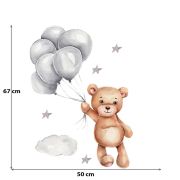 Sticker Decorativ Pentru Copii, Autoadeziv, Ursulet cu baloane, 50x67 cm EKDWS63036