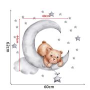 Sticker Decorativ Pentru Copii, Autoadeziv, Ursulet de plus intins pe luna, 62x60 cm EKDWS63037