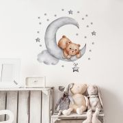 Sticker Decorativ Pentru Copii, Autoadeziv, Ursulet de plus intins pe luna, 62x60 cm EKDWS63037