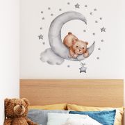 Sticker Decorativ Pentru Copii, Autoadeziv, Ursulet de plus intins pe luna, 62x60 cm EKDWS63037