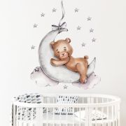 Sticker Decorativ Pentru Copii, Autoadeziv, Ursulet de plus pe luna, 72x57 cm EKDWS63026