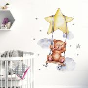 Sticker Decorativ Pentru Copii, Autoadeziv, Ursulet in leagan, 57 x 74 cm EKDWS63034