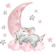 Sticker Decorativ Pentru Copii, Autoadeziv, elefant pe luna, 67x60 cm EKDWS63035