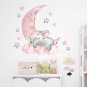 Sticker Decorativ Pentru Copii, Autoadeziv, elefant pe luna, 67x60 cm EKDWS63035