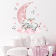 Sticker Decorativ Pentru Copii, Autoadeziv, elefant pe luna, 67x60 cm EKDWS63035