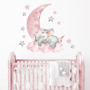 Sticker Decorativ Pentru Copii, Autoadeziv, elefant pe luna, 67x60 cm EKDWS63035
