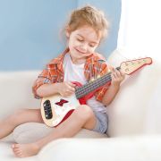 Jucarie din lemn - Instrument Ukulele (chitara) rosu - invata sa canti cu lumini TSG25558