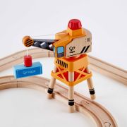 Jucarie din lemn - Set tren de marfa cu macara (34 piese)