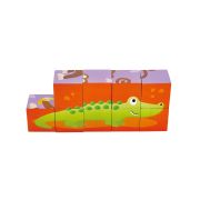 Puzzle din lemn cuburi - Animale din Jungla 3 x 3