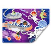 Puzzle din lemn 2 in 1 - Prietenii din Spatiu (50 piese), cu fata dubla si activitate colorare