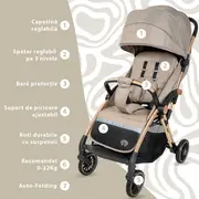Carucior Sport AppeKids – Upp – Ultracompact, Pliere automata, De la nastere la 22kg - Bubble Beige KRTAK274865