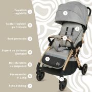 Carucior Sport AppeKids – Upp – Ultracompact, Pliere automata, De la nastere la 22kg - Powder Grey KRTAK274872