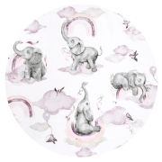 Lenjerie pat junior cu 3 piese, Qmini, Cu cearceaf 160x80 cm, Din bumbac certificat Oeko Tex Standard 100, Cu paturica si pernuta, Elephants on Rainbow Pink BYN6426972025140