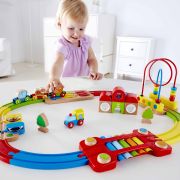 Jucarie din lemn - Sina de tren curcubeu cu puzzle (30 piese)