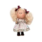 Papusa Nines D'Onil, Mia, cu parul blond si funde rosii, cu articulatii, cu miros de vanilie, 30 cm