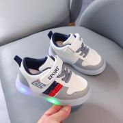 Adidasi albi cu gri, rosu si bleumarine cu luminite MD1012-2-c