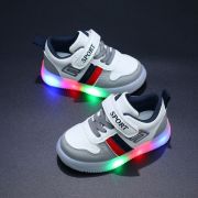 Adidasi albi cu gri, rosu si bleumarine cu luminite MD1012-2-c