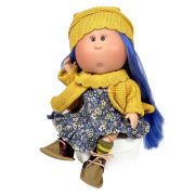 Papusa Nines D'Onil, Mia, cu parul albastru, cu articulatii, cu miros de vanilie, 30 cm