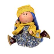 Papusa Nines D'Onil, Mia, cu parul albastru, cu articulatii, cu miros de vanilie, 30 cm