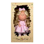 Papusa Nines D'Onil, Mia, cu parul blond, cu catel, cu articulatii, cu miros de vanilie, 30 cm