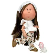 Papusa Nines D'Onil, Mia, cu parul saten drept, cu catel, cu articulatii, cu miros de vanilie, 30 cm