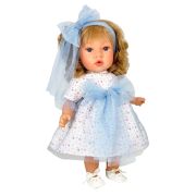 Papusa Nines D'Onil, Susette Tul, cu parul blond, cu sunete, cu funda albastra, cu miros de vanilie, 45 cm