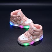 Adidasi albi cu roz, inalti, cu luminite - Bella MBC-33-3-c
