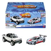 HOT WHEELS SET 2 MASINUTE METALICE PULL BACK GMC HUMMER EV SI CORVETTE C8R 1:43 VIVMTHPR91_HPR94
