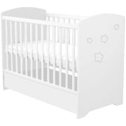 Patut copii din lemn cu sertar hubners matei 120x60 cm alb cu stelute hubphsmas