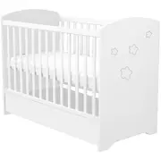 Patut copii din lemn cu sertar hubners matei 120x60 cm alb cu stelute hubphsmas