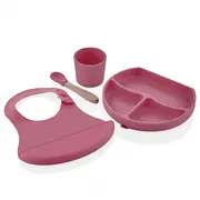 Set diversificare 4 piese din silicon BabyJem: bavetica, farfurie, lingurita si pahar (Culoare: Latte) JEMbj_7286